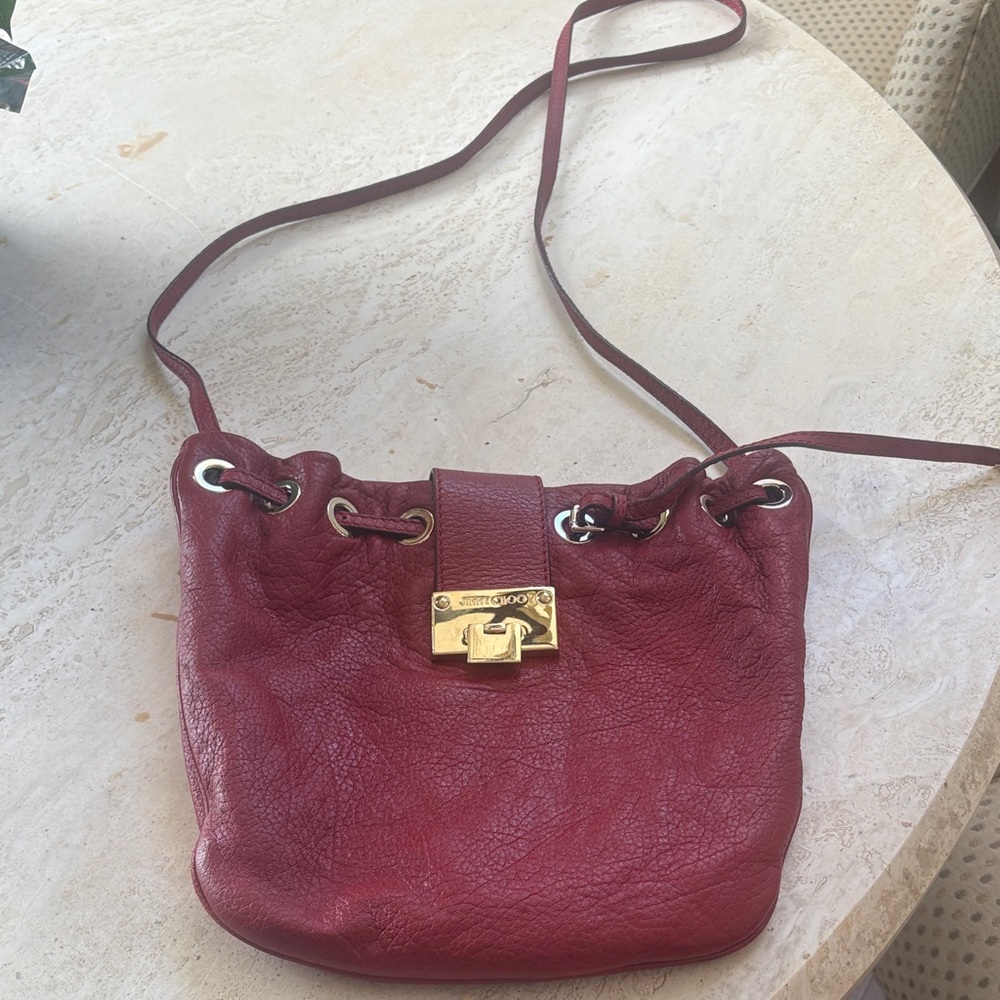 Jimmy Choo Red Leather Crossbody Bag with Gold Clasp